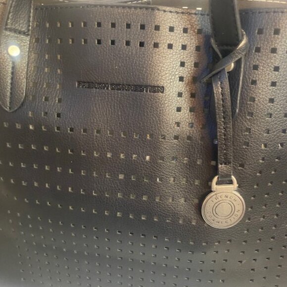 FRENCH CONNECTION perforated Large black Leather tote bag - Picture 2 of 6